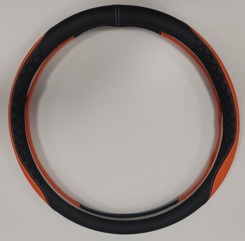 BLACK AND ORANGE 18 INCH STEERING WHEEL COVER FOR ALL FACTORY SEMI-TRUCK MAKES