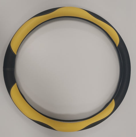 BLACK AND YELLOW 18 INCH STEERING WHEEL COVER FOR ALL FACTORY SEMI-TRUCK MAKES