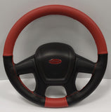 BLACK AND RED COMBO 18 INCH LACED-ON ALL LEATHER STEERING COVER FOR PETERBILT AND KENWORTH TRUCKS
