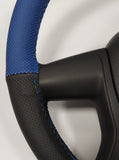 BLACK AND BLUE  COMBO 18 INCH LACED-ON ALL LEATHER STEERING COVER FOR PETERBILT AND KENWORTH TRUCKS