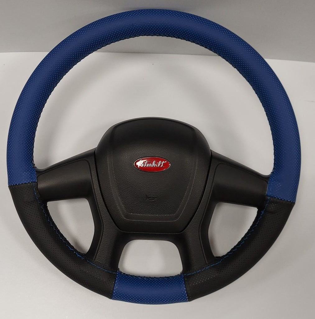 BLACK AND BLUE COMBO 18 INCH LACED-ON ALL LEATHER STEERING COVER FOR P –  Day White Led.com