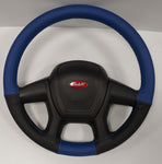 BLACK AND BLUE  COMBO 18 INCH LACED-ON ALL LEATHER STEERING COVER FOR PETERBILT AND KENWORTH TRUCKS