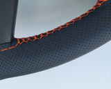 BLACK AND ORANGE  COMBO 18 INCH LACED-ON ALL LEATHER STEERING COVER FOR PETERBILT AND KENWORTH TRUCKS