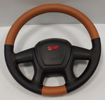 BLACK AND TAN COMBO 18 INCH LACED-ON ALL LEATHER STEERING COVER FOR PETERBILT AND KENWORTH TRUCKS