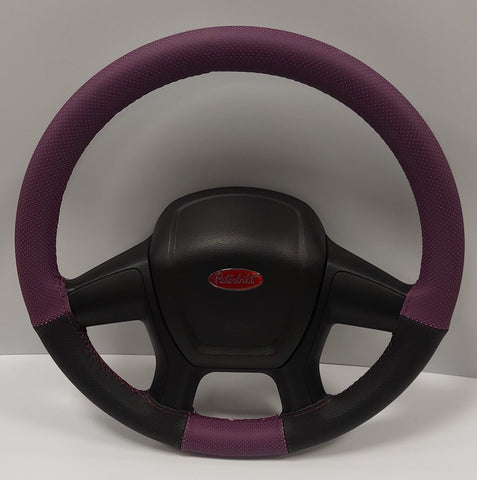 BLACK AND PURPLE COMBO 18 INCH LACED-ON ALL LEATHER STEERING COVER